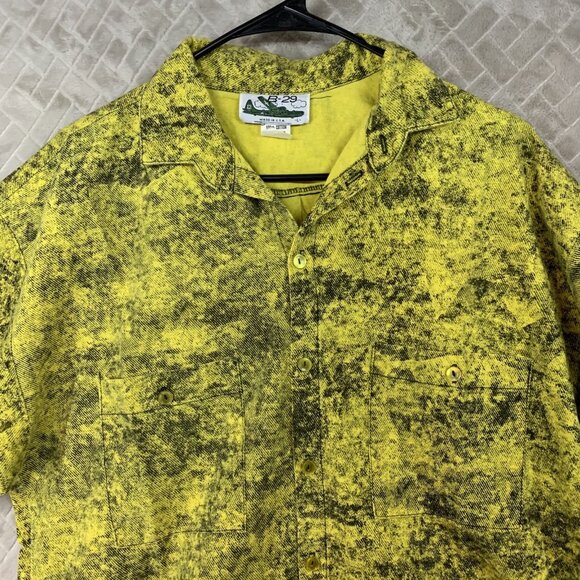 B-29 Mens L Button Up Shirt Yellow Short Sleeve Collared USA Made Hipster Ska - Picture 2 of 16